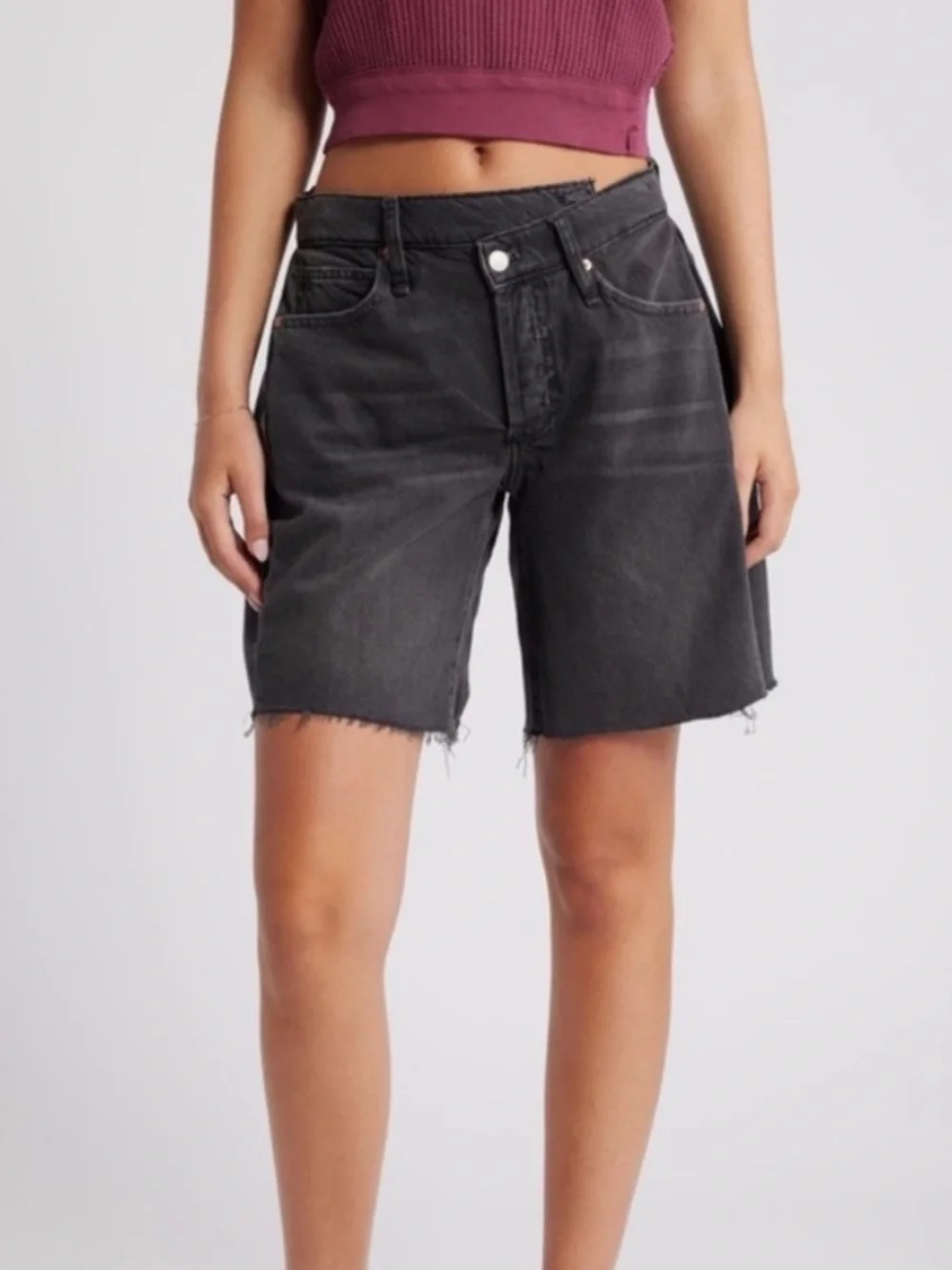 We The Free Boomerang High Rise Long Short Black Denim Jean Shorts Size 29 Waist